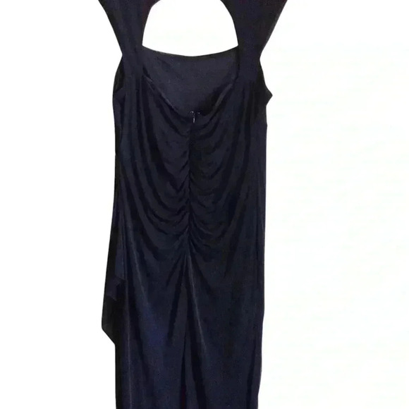 ILE EVENING Jeweled Cap Sleeve Jersey Navy Maxi Dress Cutout Ruching Formal 18W - Picture 4 of 14